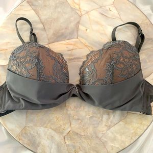 Adore Grey Silver Sling Sexy Push-Up Lined Lace Bra 34B